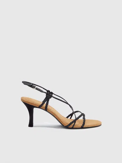 Reformation Jackson Heeled Sandal Black Leather Peanut Butter Suede 6.5