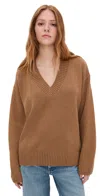 Reformation Jadey Cashmere Oversized V-neck Sweater Camel In Brown