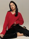 Reformation Jadey Oversized V-neck Sweater In Cherry
