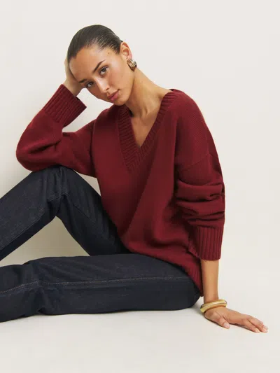 Reformation Jadey Cashmere Oversized V-neck Sweater In Chianti