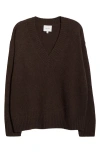 Reformation Jadey Oversize V-neck Cashmere & Wool Sweater In Brown