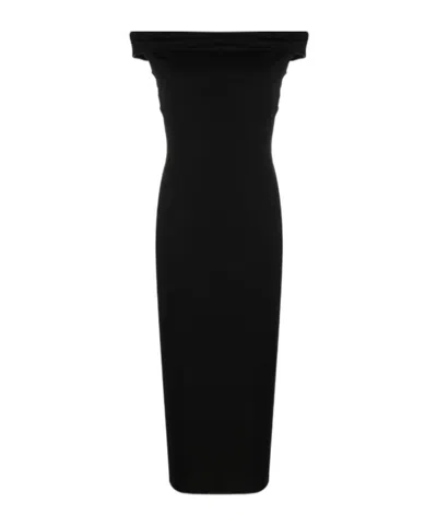 Reformation Jamen Off-shoulder Knitted Midi Dress In Black
