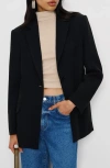 Reformation James Relaxed One-button Crepe Blazer In Black