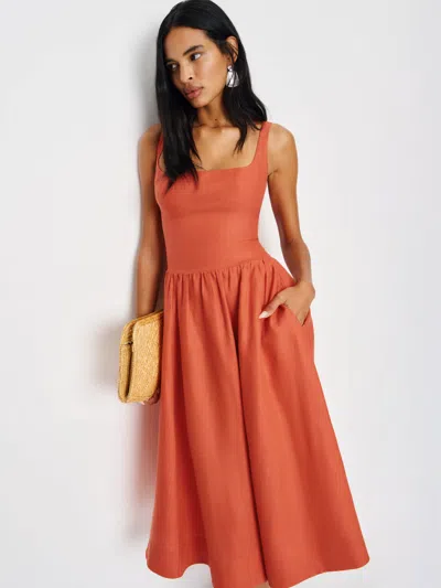 Reformation Janu Linen Dress In Red