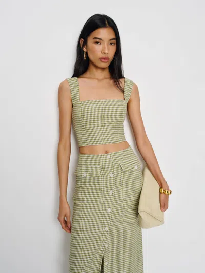 Reformation Jasmine Linen Top In Green