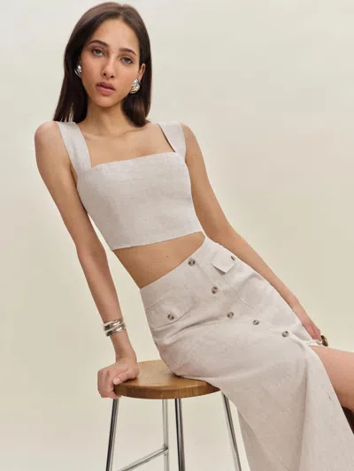 Reformation Jasmine Linen Top In Oatmeal