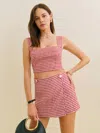 Reformation Jasmine Linen Top In Tomato Check