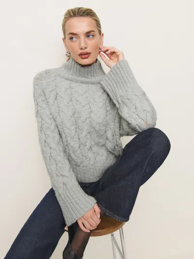 Reformation Jax Chunky Cable Knit Turtleneck In Icicle
