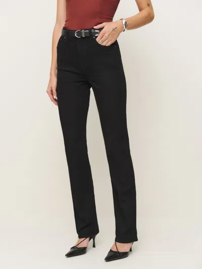 Reformation Jax Stretch High Rise Straight Jeans In Black