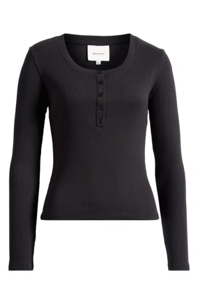 Reformation Jayden Cotton Rib Henley In Black