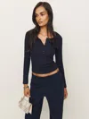 Reformation Jayden Long Sleeve Henley Tee In Midnight