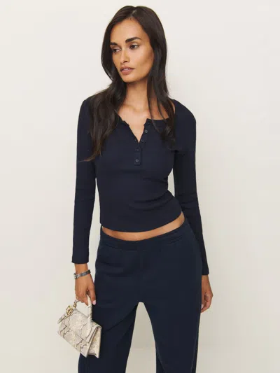 Reformation Jayden Long Sleeve Henley Tee In Midnight