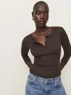 Reformation Jayden Long Sleeve Henley Tee In Mole