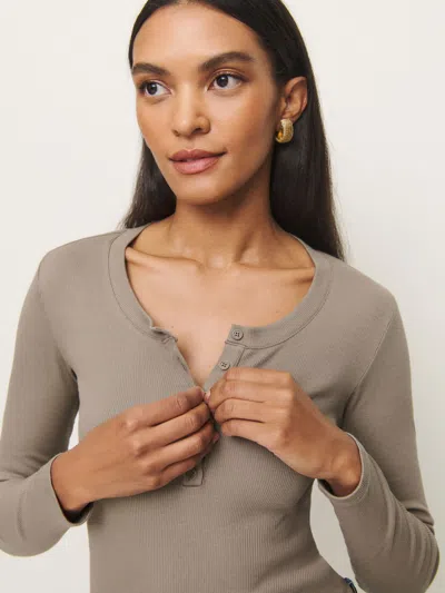 Reformation Jayden Long Sleeve Henley Tee In Taupe