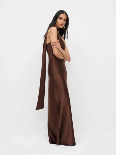 Reformation Robe En Soie Jazzlyn Marron 34 In Brown