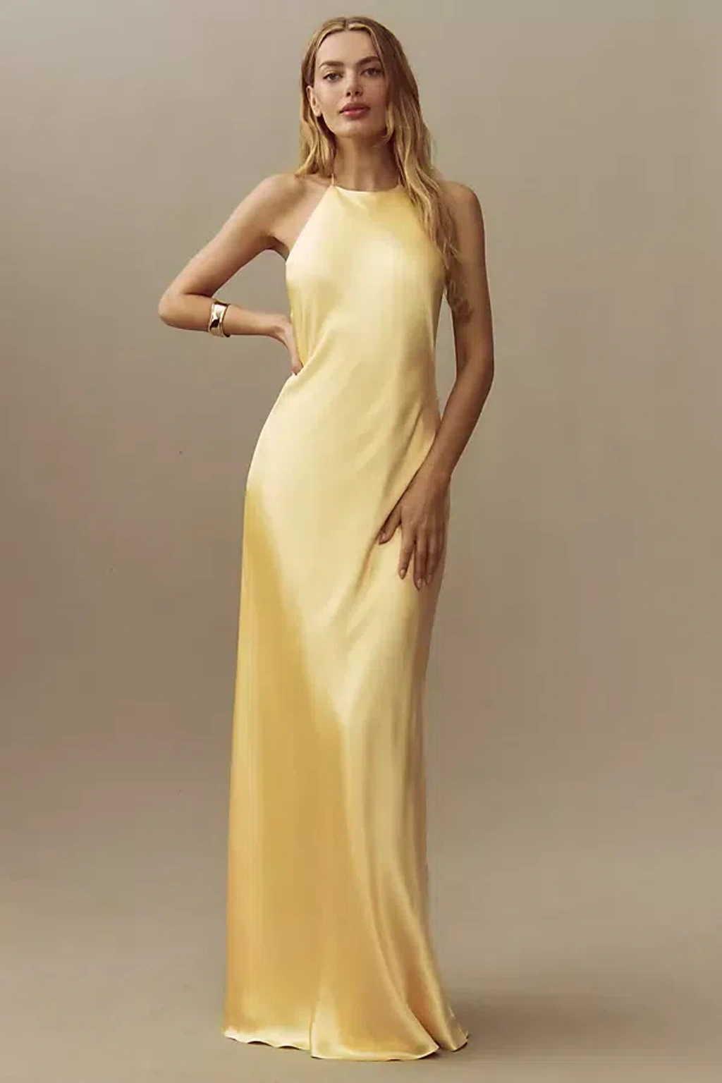reformation yellow halter dress Jeany Silk Column Maxi In Handwork