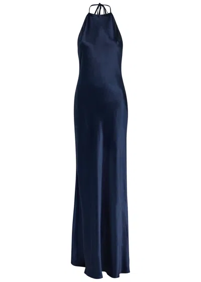 Reformation Jeany Halterneck Silk Gown In Blue