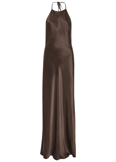 Reformation Jeany Halterneck Silk Maxi Dress In Brown