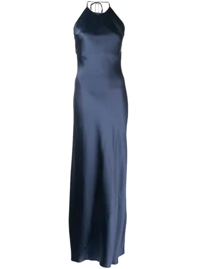 Reformation Jeany Silk Charmeuse Halter Dress In Blue