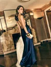 Reformation Jeany Satin-finish Silk Dress In Navy