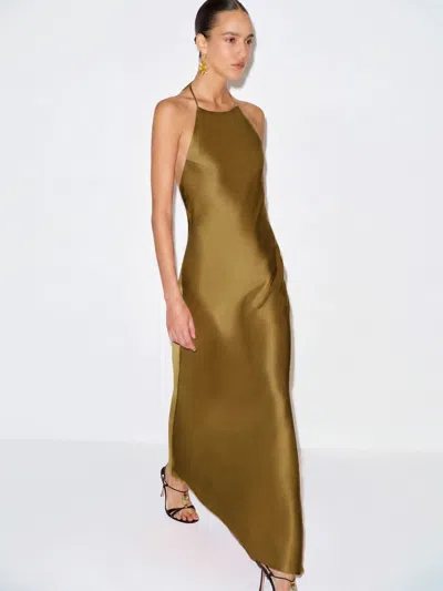 Reformation Jeany Silk Dress Yellow Large In Brown