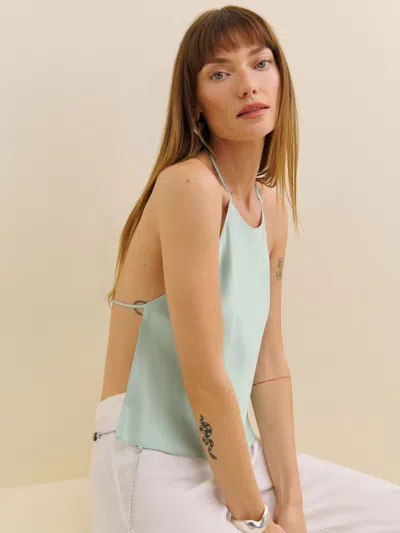 Reformation Jeany Silk Top In Sea Glass