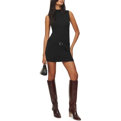 Reformation Jemma Sleeveless Belted Minidress In Black
