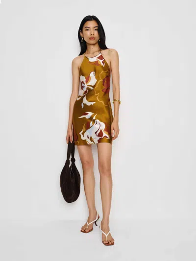 Reformation Jennis Silk Dress In Brown