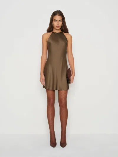 Reformation Jennis Silk Dress In Brown