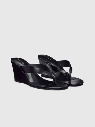 Reformation Jessie Wedge Thong Black Leather 9.5