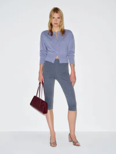 Reformation Jill Cropped Knit Pant Blue Check Large