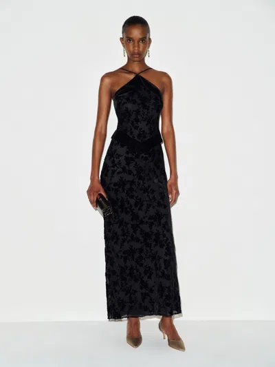Reformation Jillian Dress Black Velvet Burnout 0