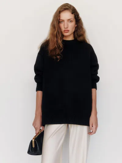 Reformation Jo Regenerative Wool Oversized Crew Sweater Black Large In Noir