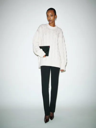 Reformation Jo Regenerative Wool Oversized Crew Sweater Ivory Medium In White