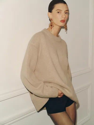 Reformation Jo Regenerative Wool Oversized Crew Sweater Natural Large In Neutral
