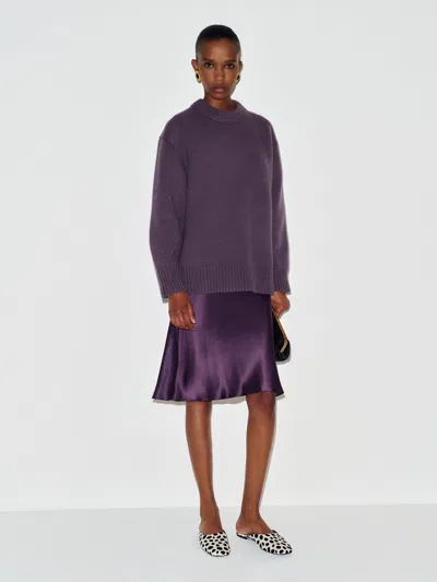 Reformation Jo Regenerative Wool Oversized Crew Sweater Purple Small In Black
