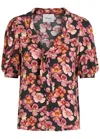 Reformation Joelle Floral Tie Neck Button-up Top In Black