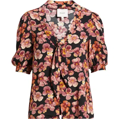 Reformation Joelle Floral Tie Neck Button-up Top In Purple