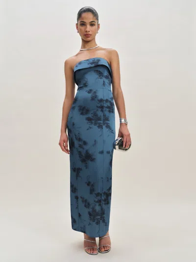 Reformation Johan Satin Dress In Bleu