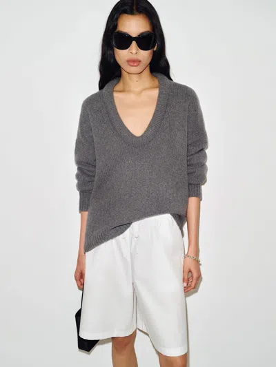 Reformation Jonie Cashmere Oversized Scoop Neck Grey Xs In Gray
