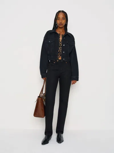 Reformation Jori Cropped Denim Jacket In Black