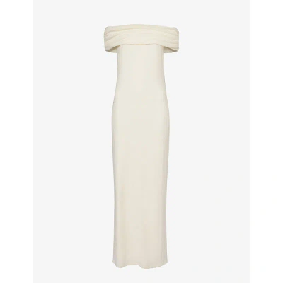 josefina knit dress reformation Womens Fior Di Latte Off-the-shoulder Knitted Maxi Organza Prom Dresses