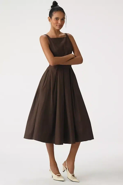 Reformation Jovana Square-neck Midi Dress In Brown