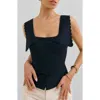 Reformation Juliane Square Neck Stretch Cotton Button-up Shirt In Midnight