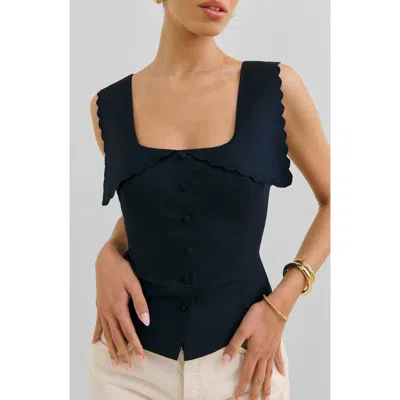 Reformation Juliane Square Neck Stretch Cotton Button-up Shirt In Midnight