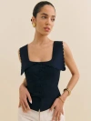 Reformation Juliane Square Neck Stretch Cotton Button-up Shirt In Midnight