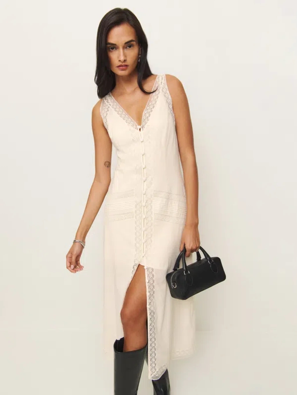 reformation cream dress Reformation Giselle 100% Linen Cream Tan MIDI Dress Size XL NWT