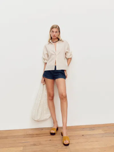 Reformation Short En Jean Taille Basse June, 5 Cm Bleu 34 In Blue