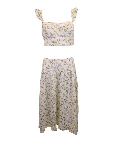 Reformation Junie Two Piece Set In Green And Cream Linen