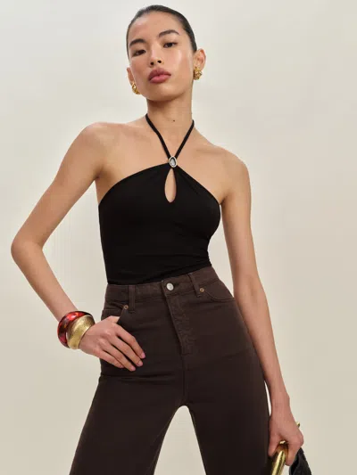 Reformation Juniper Brooch Jersey Halter Top In Noir